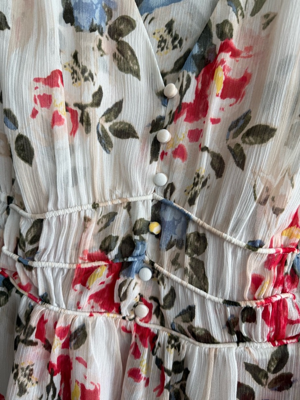 NEW WHBM Flutter Sleeve Blouse Cinched Waist Detail Floral White Pink Size S - Picture 9 of 14